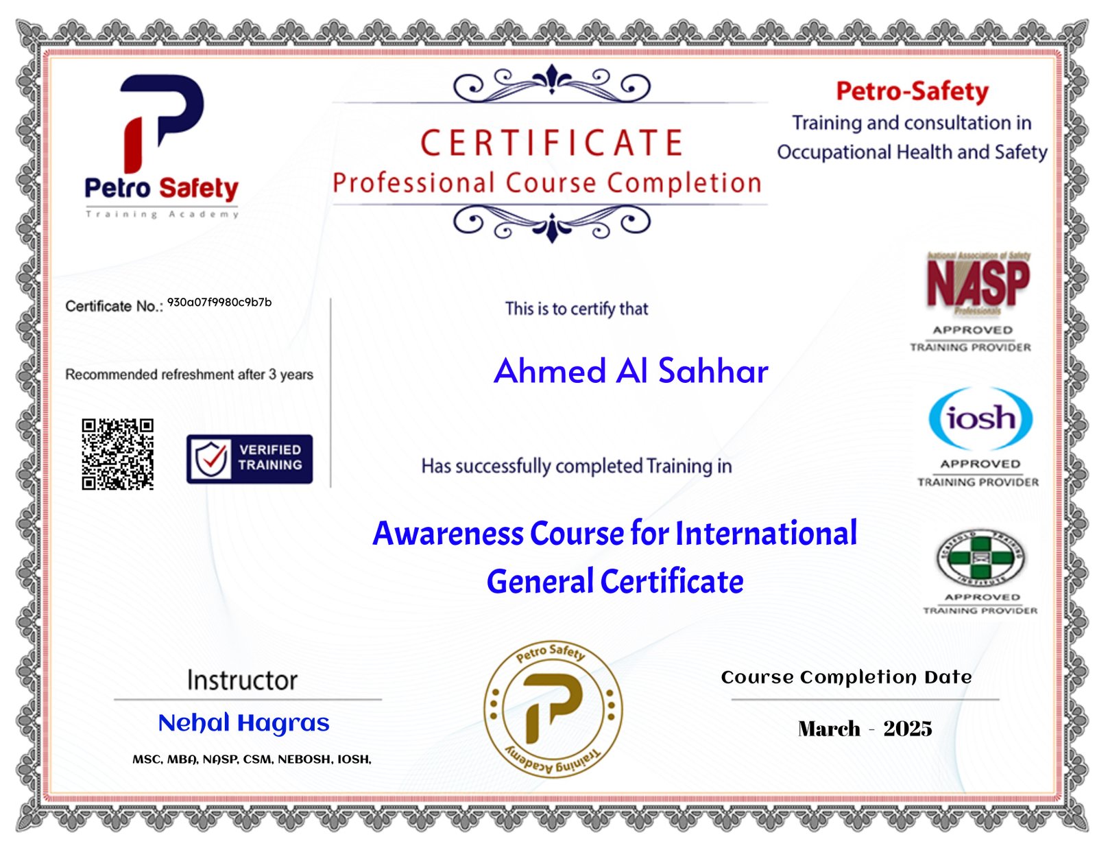 Awareness Course for International General Certificate